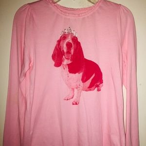 ✨HP✨ “LANDS’ END” GIRLS PINK DOG WITH TIARA LONG SLEEVED TOP, SIZE M (10-12)